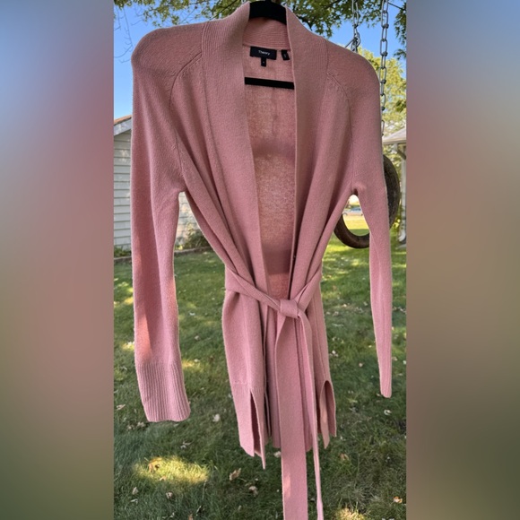 Theory 100% Cashmere Malinka Belted Wrap Cardigan in A Dark Mauve Color Sz S - Picture 9 of 13